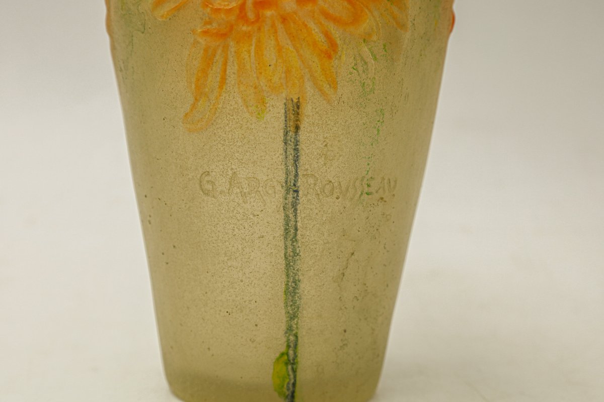 Vase en pâte de verre modèle Chrysanthèmes pâte de verre jaspée Gabriel Argy Rousseau -photo-3