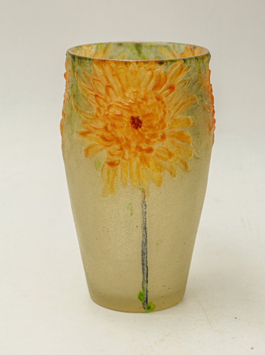 Vase en pâte de verre modèle Chrysanthèmes pâte de verre jaspée Gabriel Argy Rousseau -photo-4