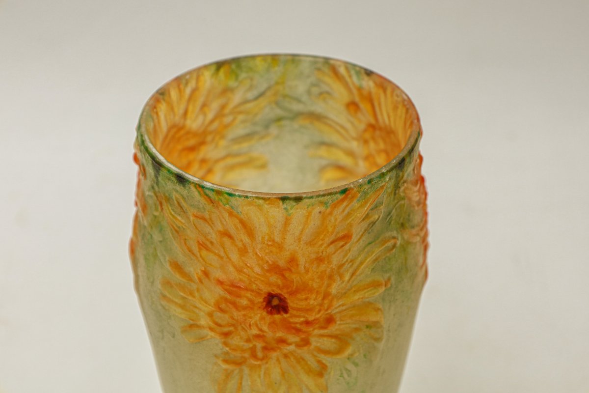 Vase en pâte de verre modèle Chrysanthèmes pâte de verre jaspée Gabriel Argy Rousseau -photo-5