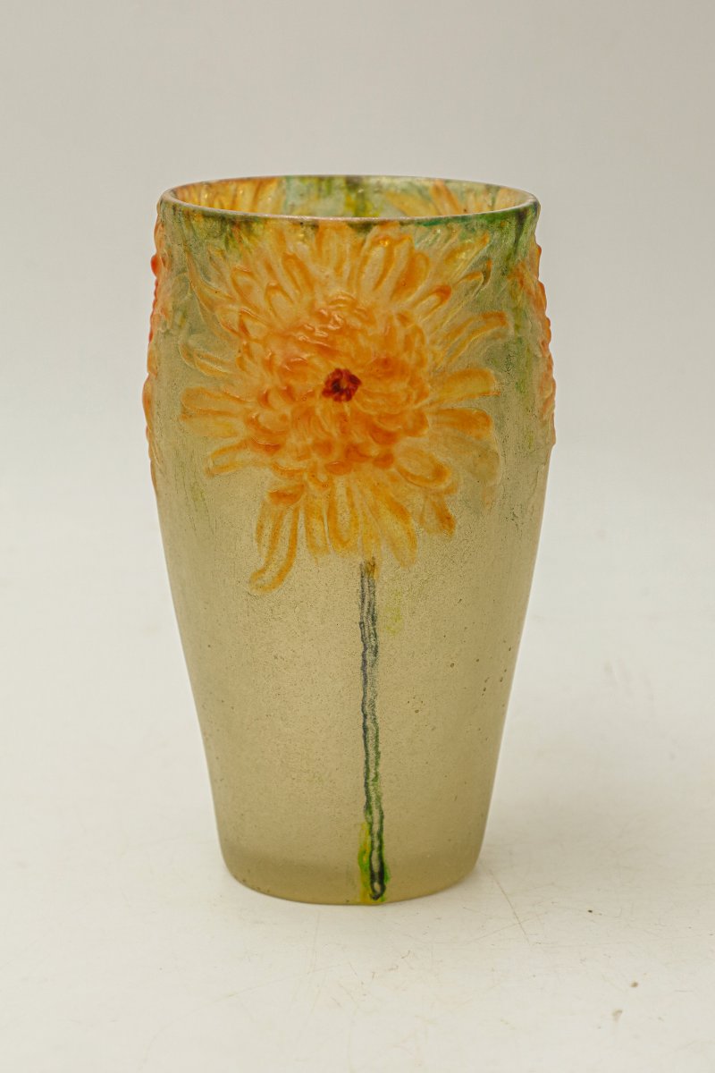 Vase en pâte de verre modèle Chrysanthèmes pâte de verre jaspée Gabriel Argy Rousseau 