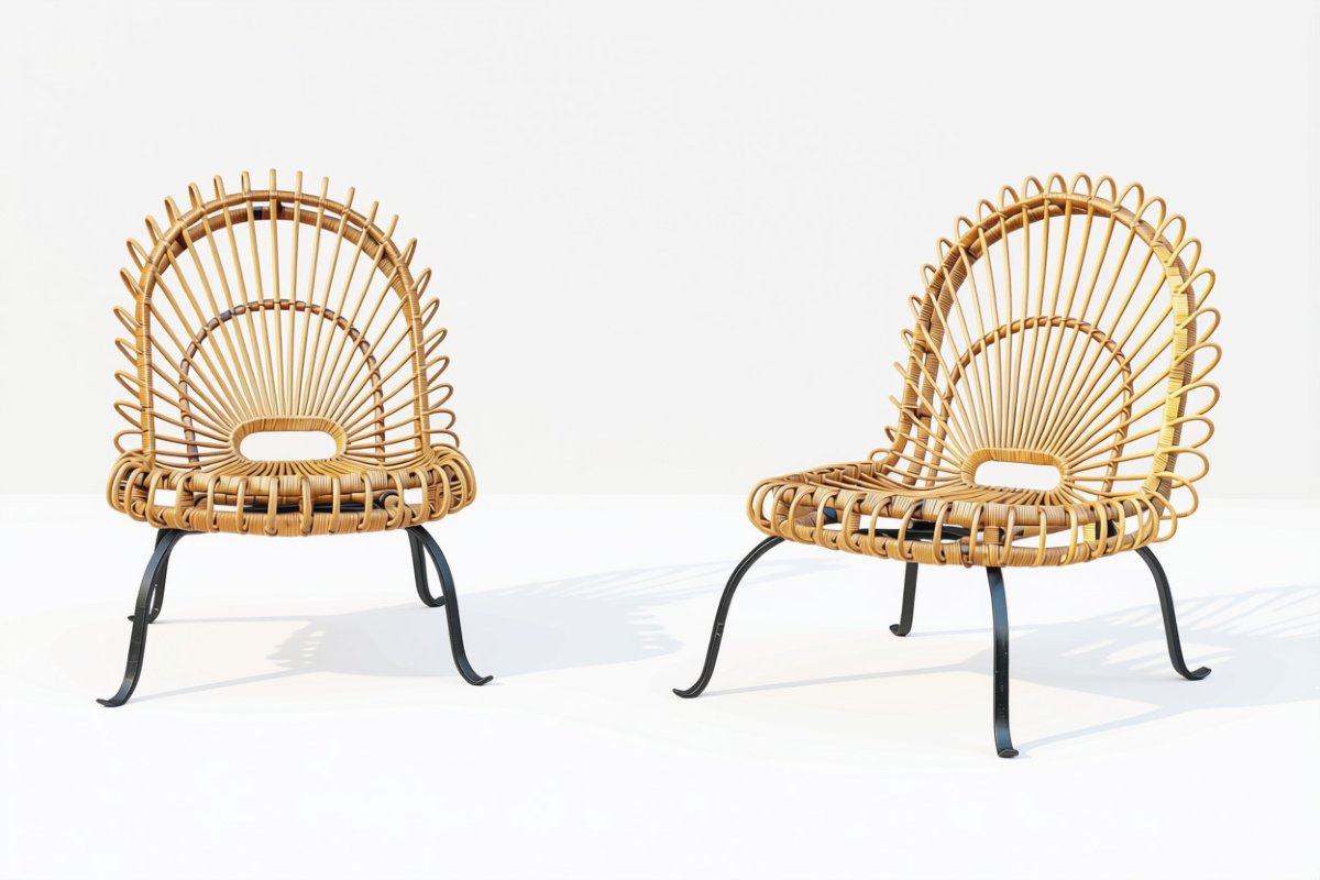 Pair Of Vintage Rattan Armchairs By Janine Abraham, Dirk, And Jan Rolrougier -photo-3