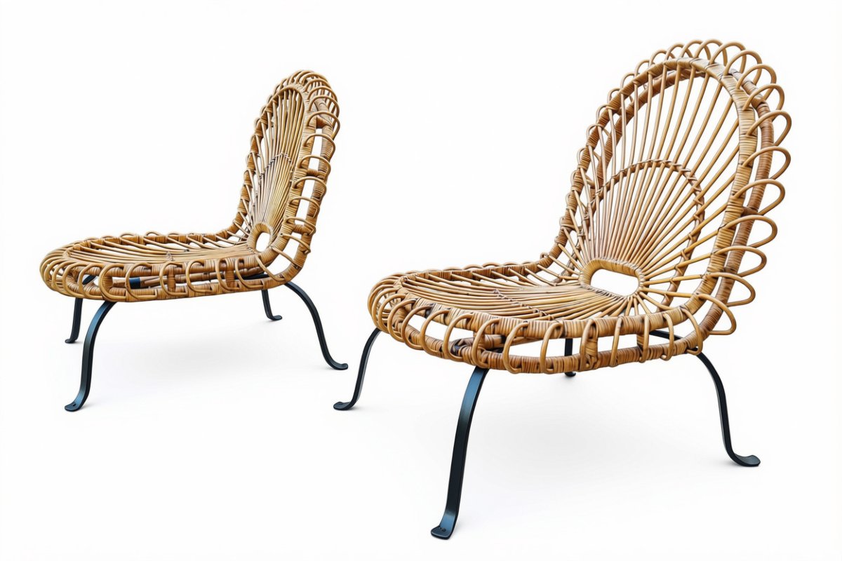 Pair Of Vintage Rattan Armchairs By Janine Abraham, Dirk, And Jan Rolrougier -photo-7