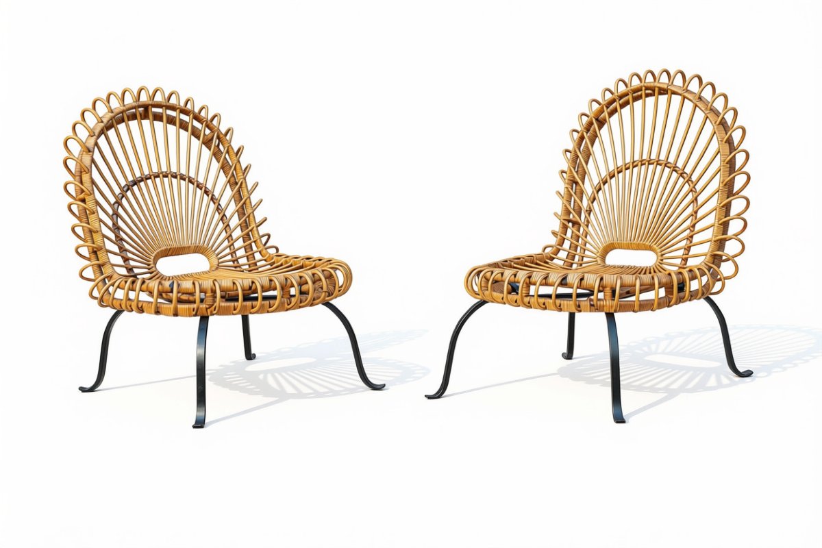 Pair Of Vintage Rattan Armchairs By Janine Abraham, Dirk, And Jan Rolrougier 