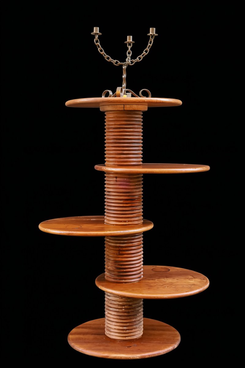 Vintage Brutalist-style Oak Plant Stand Designed By Charles Dudouyt, Reconstructed-photo-2