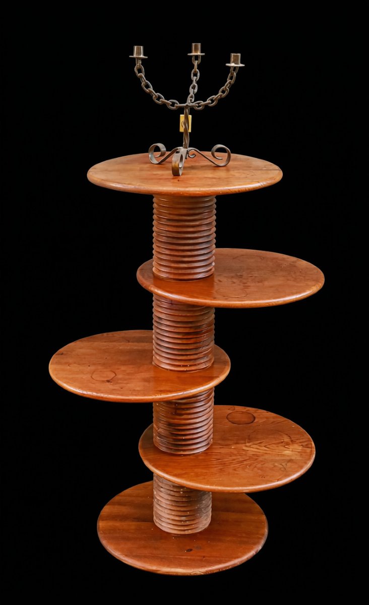 Vintage Brutalist-style Oak Plant Stand Designed By Charles Dudouyt, Reconstructed-photo-3