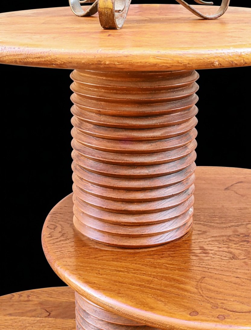 Vintage Brutalist-style Oak Plant Stand Designed By Charles Dudouyt, Reconstructed-photo-4