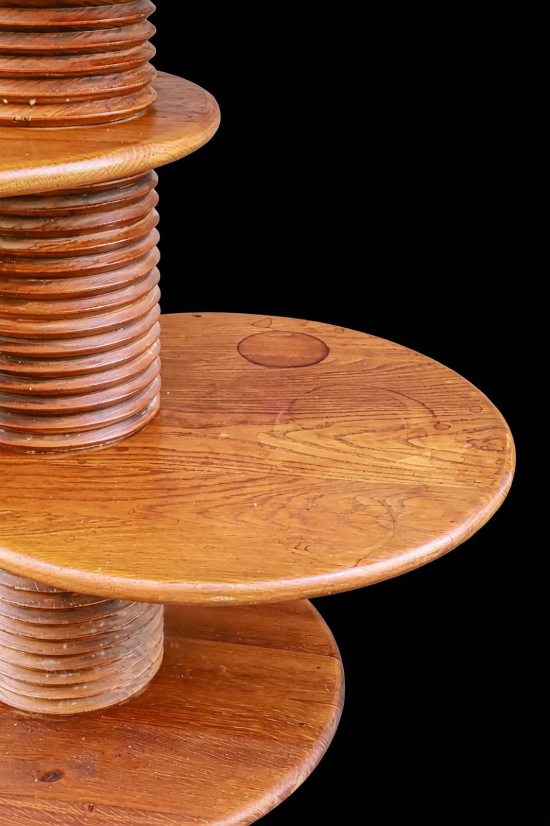 Vintage Brutalist-style Oak Plant Stand Designed By Charles Dudouyt, Reconstructed-photo-2