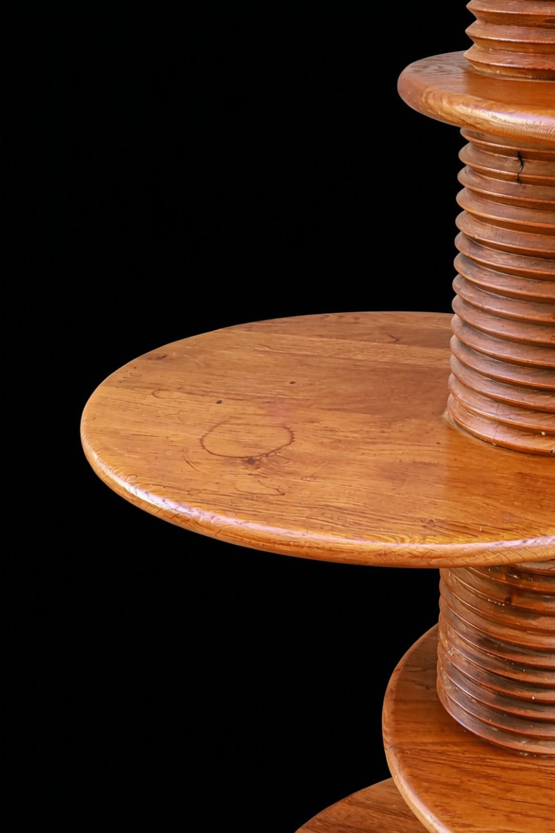 Vintage Brutalist-style Oak Plant Stand Designed By Charles Dudouyt, Reconstructed-photo-3