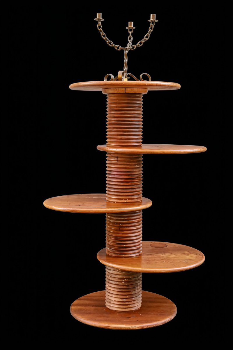 Vintage Brutalist-style Oak Plant Stand Designed By Charles Dudouyt, Reconstructed