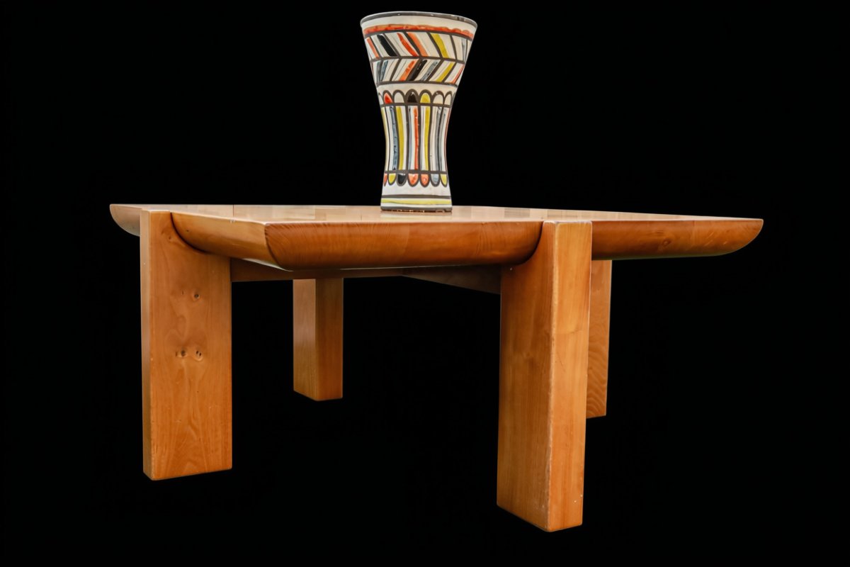 Luigi Gorgoni-designed Vintage Brutalist Elm Coffee Table By Roche Bobois-photo-2