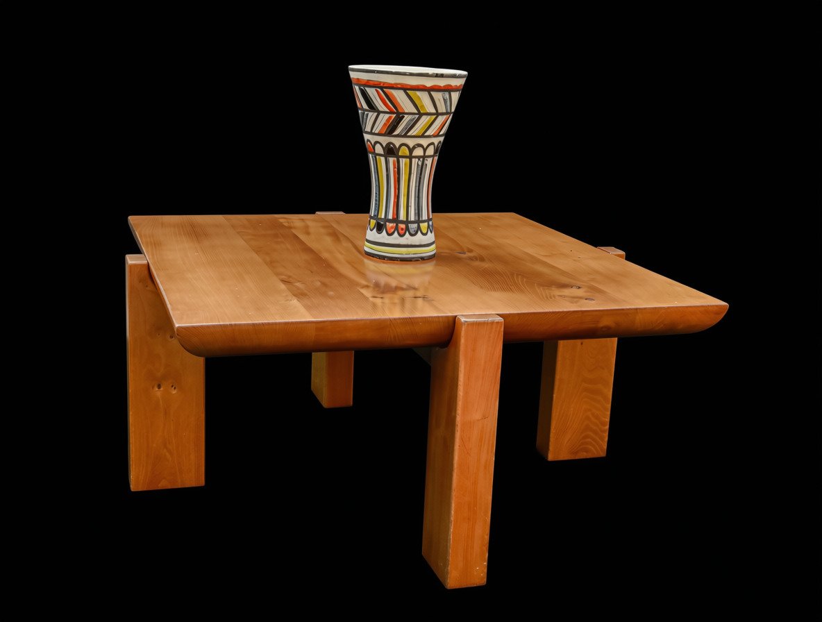 Luigi Gorgoni-designed Vintage Brutalist Elm Coffee Table By Roche Bobois-photo-3