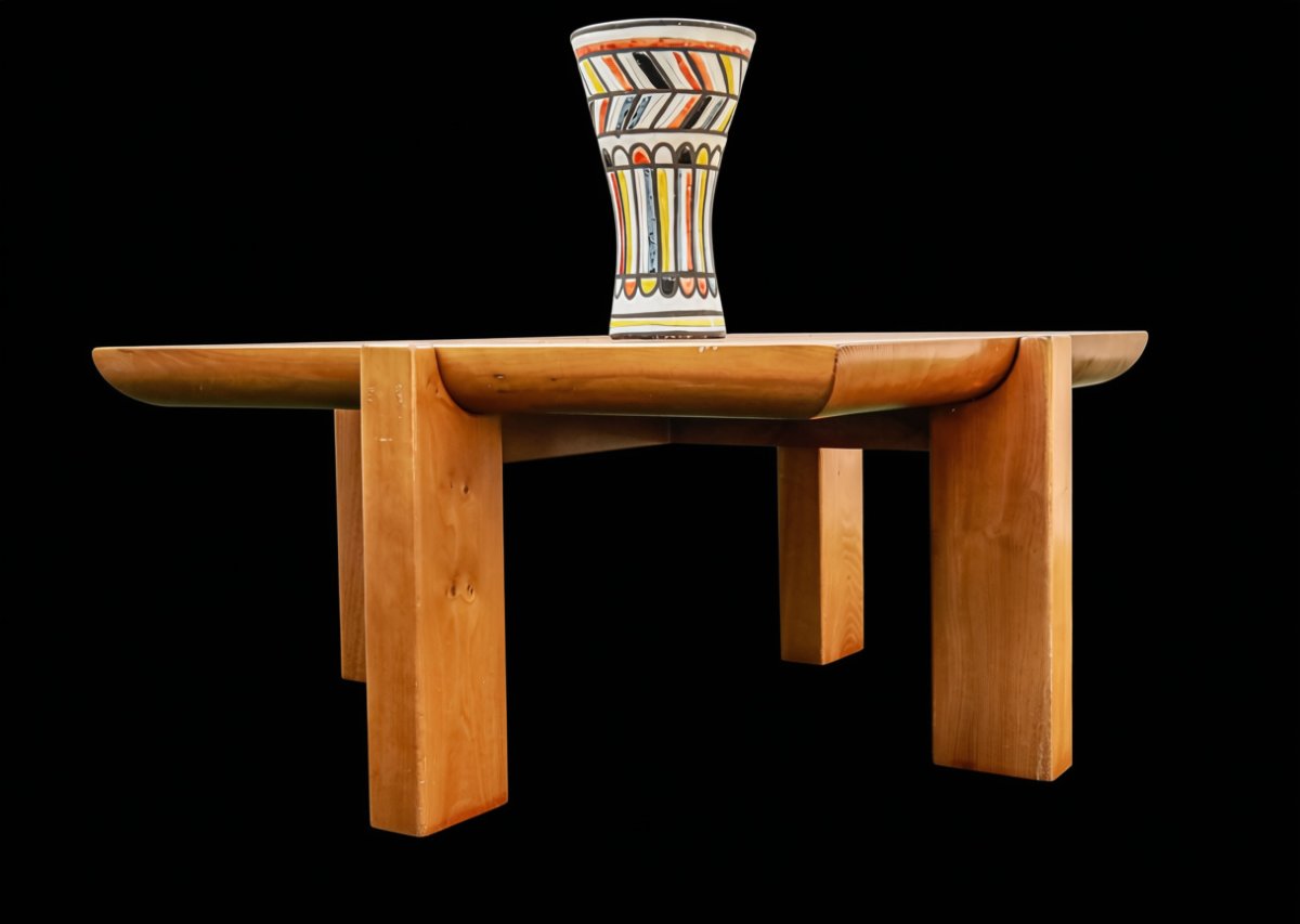Luigi Gorgoni-designed Vintage Brutalist Elm Coffee Table By Roche Bobois-photo-4
