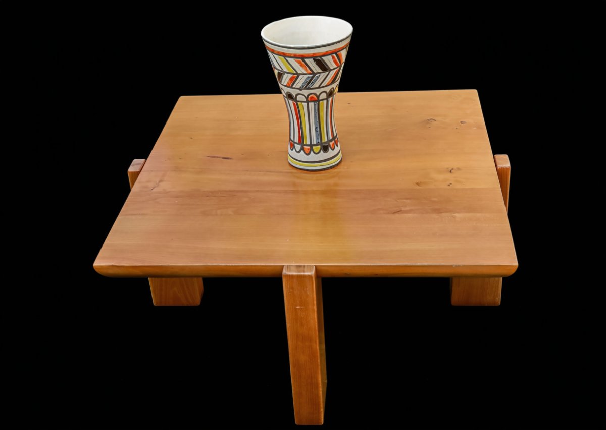 Luigi Gorgoni-designed Vintage Brutalist Elm Coffee Table By Roche Bobois-photo-1