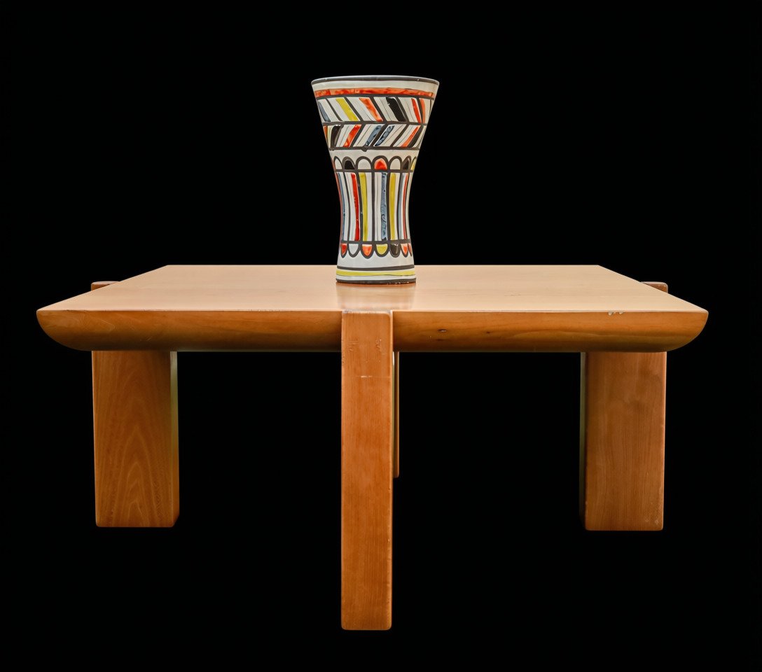 Luigi Gorgoni-designed Vintage Brutalist Elm Coffee Table By Roche Bobois-photo-2
