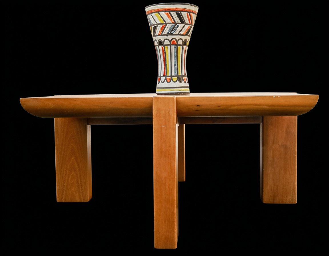 Luigi Gorgoni-designed Vintage Brutalist Elm Coffee Table By Roche Bobois-photo-3