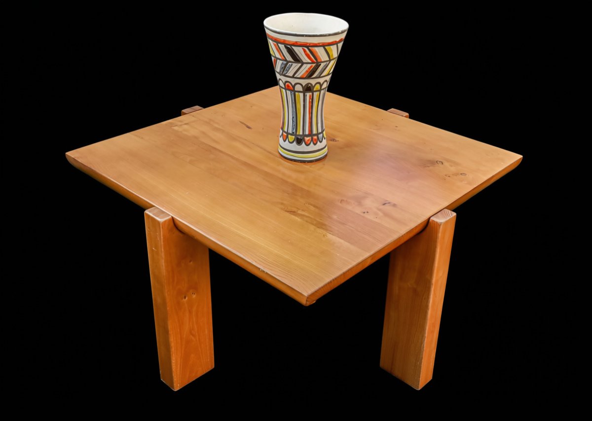 Luigi Gorgoni-designed Vintage Brutalist Elm Coffee Table By Roche Bobois-photo-4