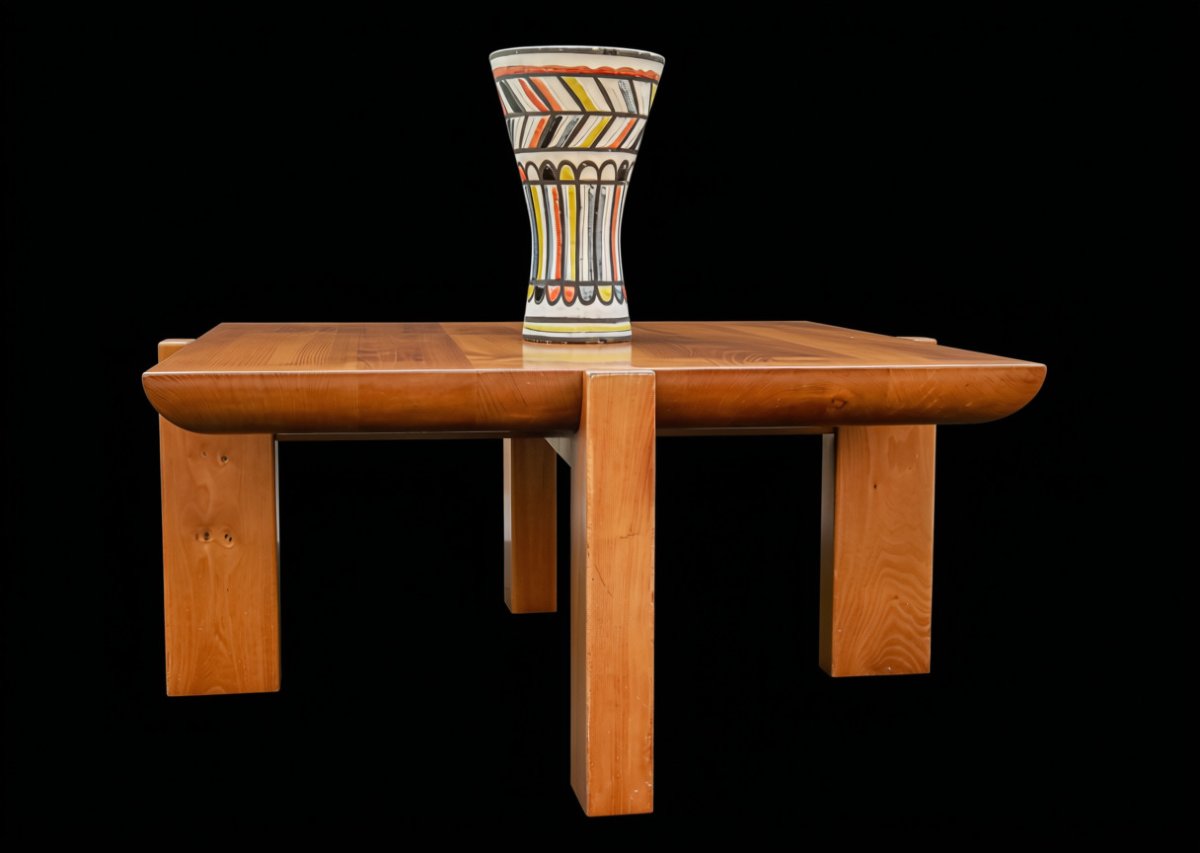 Luigi Gorgoni-designed Vintage Brutalist Elm Coffee Table By Roche Bobois