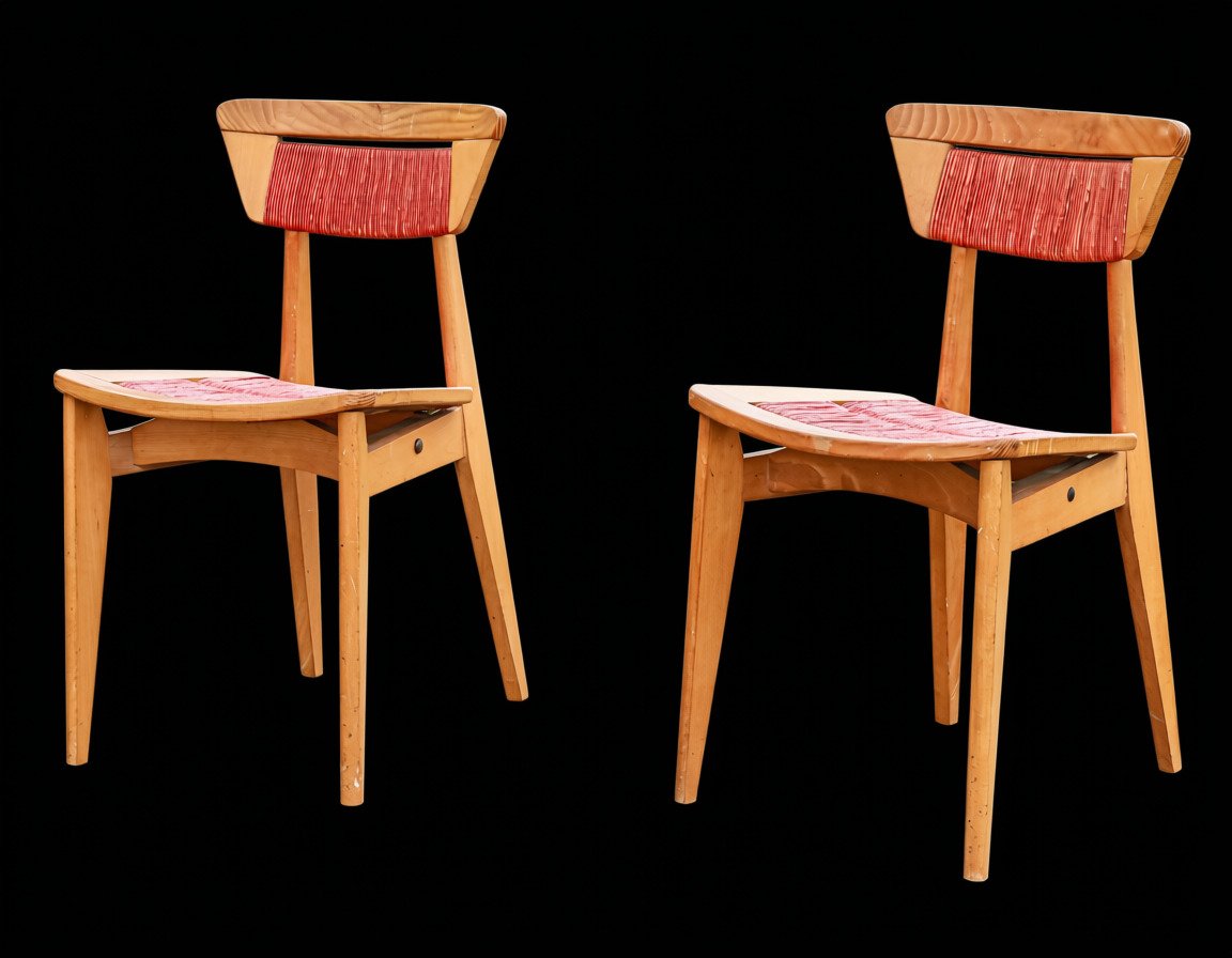 Série de 3 chaises bois design Roger Landault édition Robert Sentou vintage-photo-3