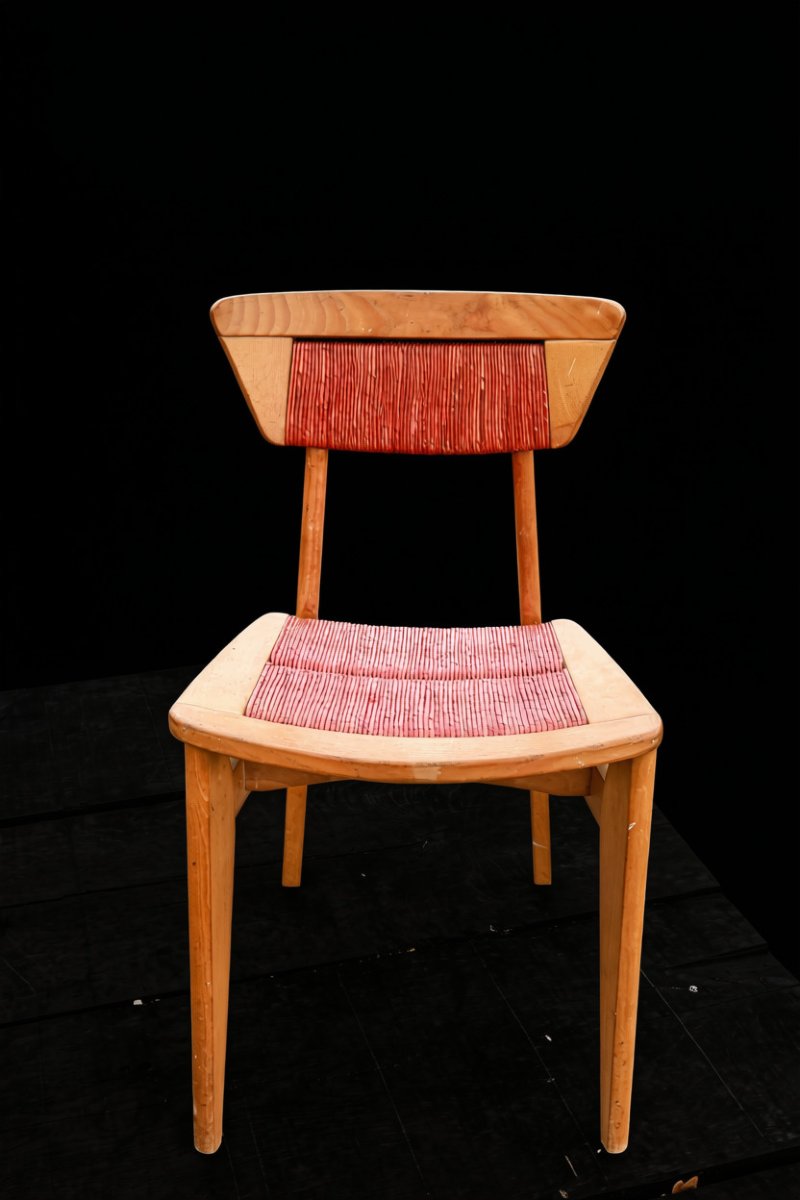 Série de 3 chaises bois design Roger Landault édition Robert Sentou vintage-photo-4