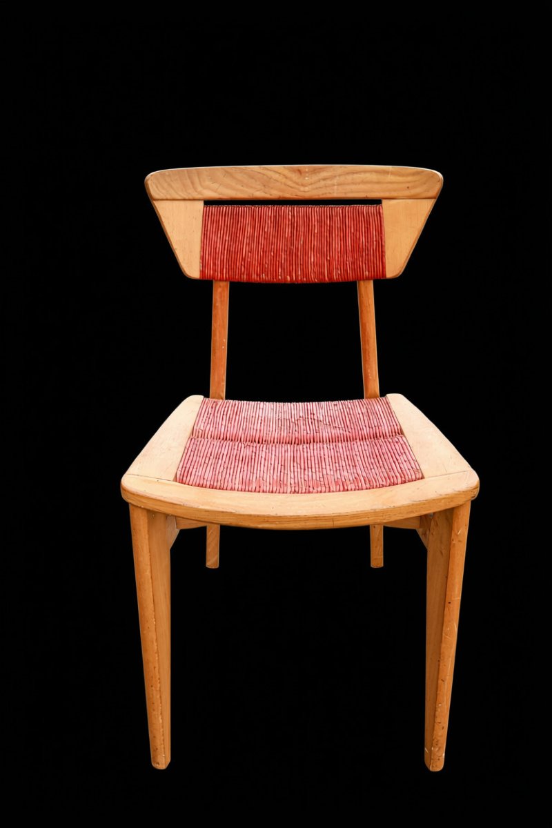 Série de 3 chaises bois design Roger Landault édition Robert Sentou vintage-photo-1