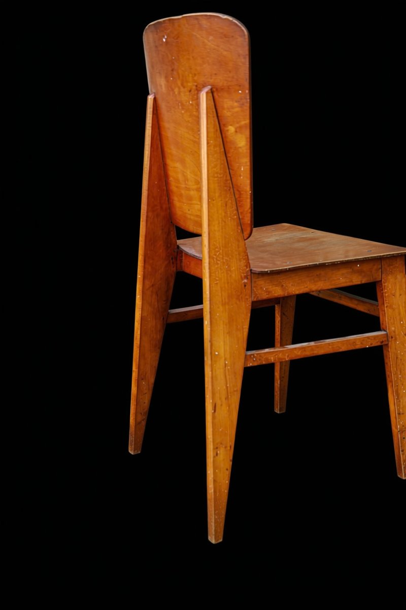 Chaise Jean Prouvé tout bois établissement Vauconsant vintage design-photo-3