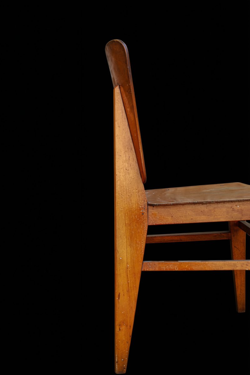 Chaise Jean Prouvé tout bois établissement Vauconsant vintage design-photo-1