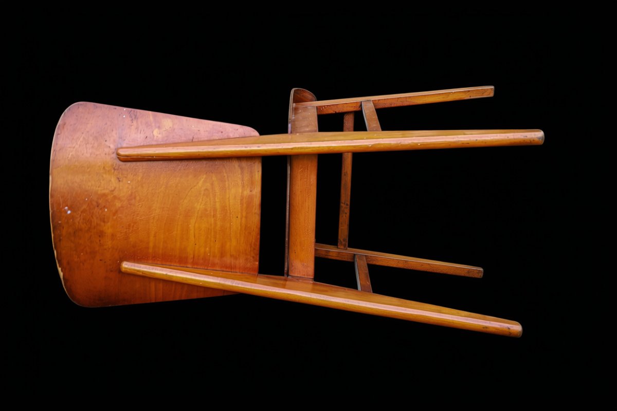 Chaise Jean Prouvé tout bois établissement Vauconsant vintage design-photo-3
