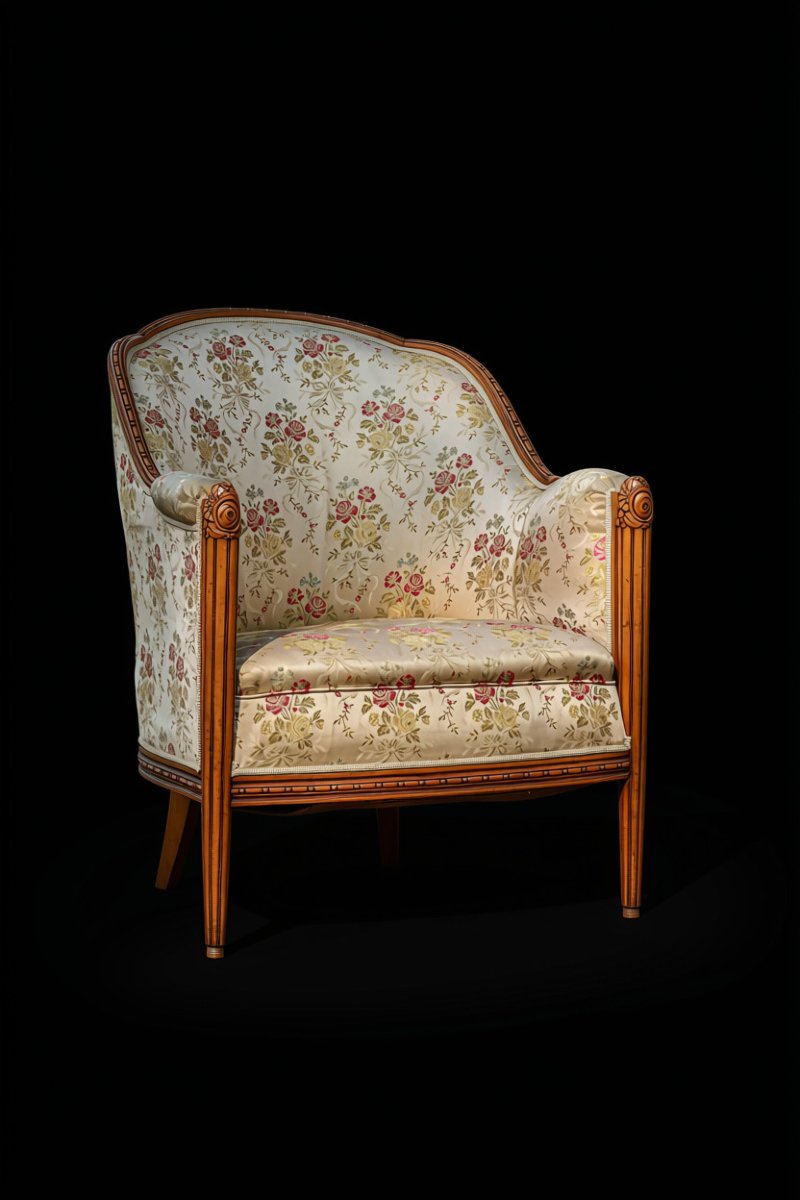 Fauteuil bergère Art Déco noyer massif attribuée à Paul Follot-photo-2