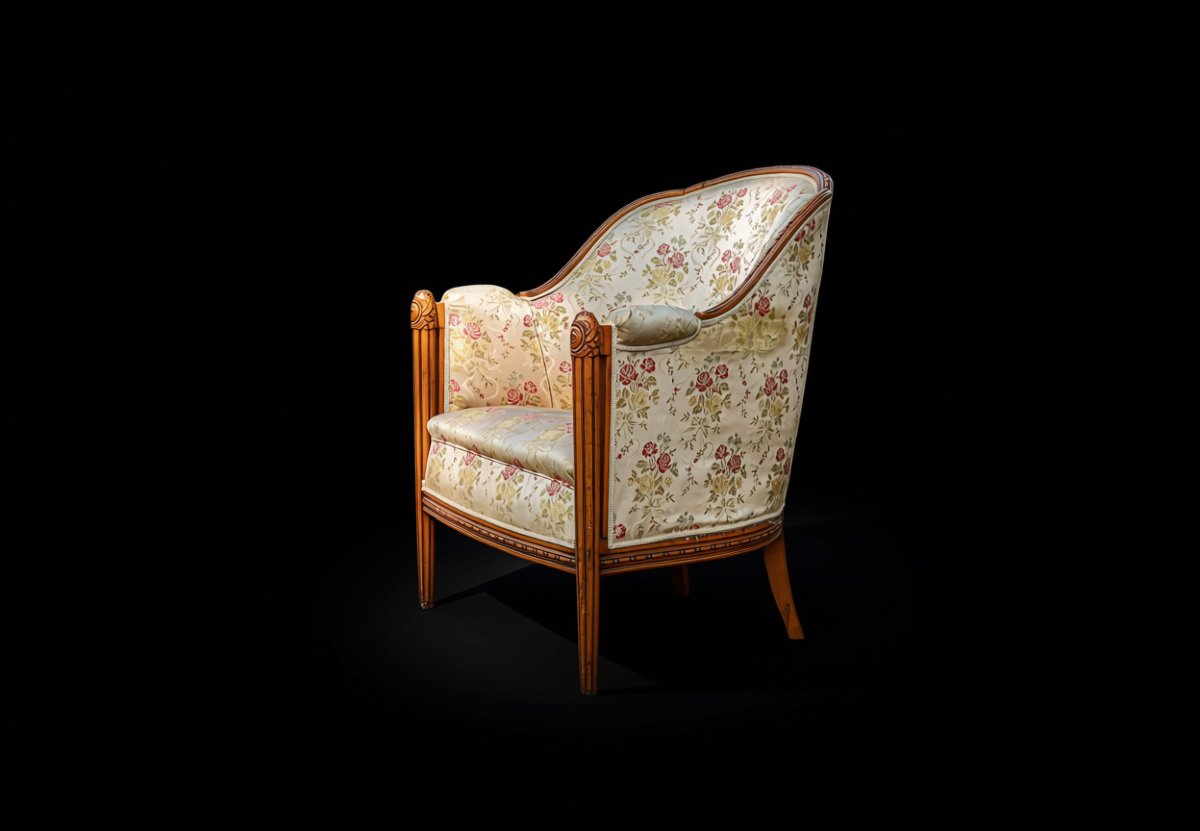 Fauteuil bergère Art Déco noyer massif attribuée à Paul Follot-photo-3