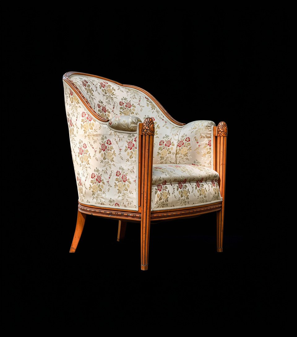 Fauteuil bergère Art Déco noyer massif attribuée à Paul Follot-photo-4