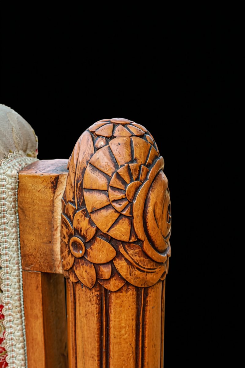 Fauteuil bergère Art Déco noyer massif attribuée à Paul Follot-photo-6