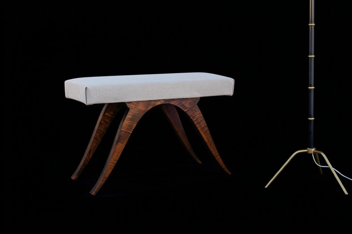 Art Deco Solid Walnut Bench, 1920s–1930s-photo-2