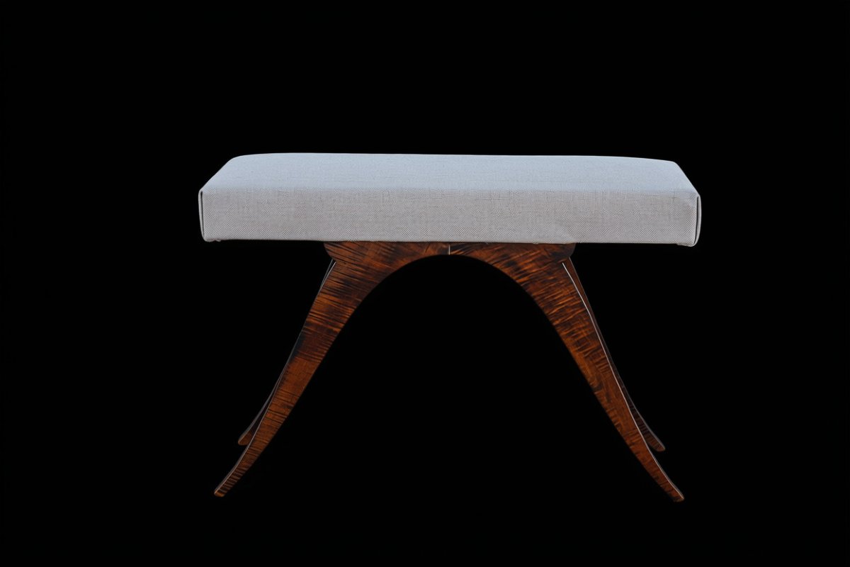 Art Deco Solid Walnut Bench, 1920s–1930s-photo-2