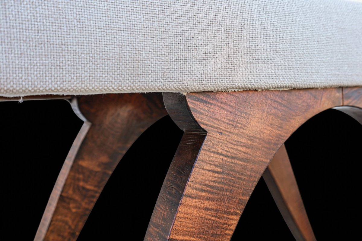 Art Deco Solid Walnut Bench, 1920s–1930s-photo-3