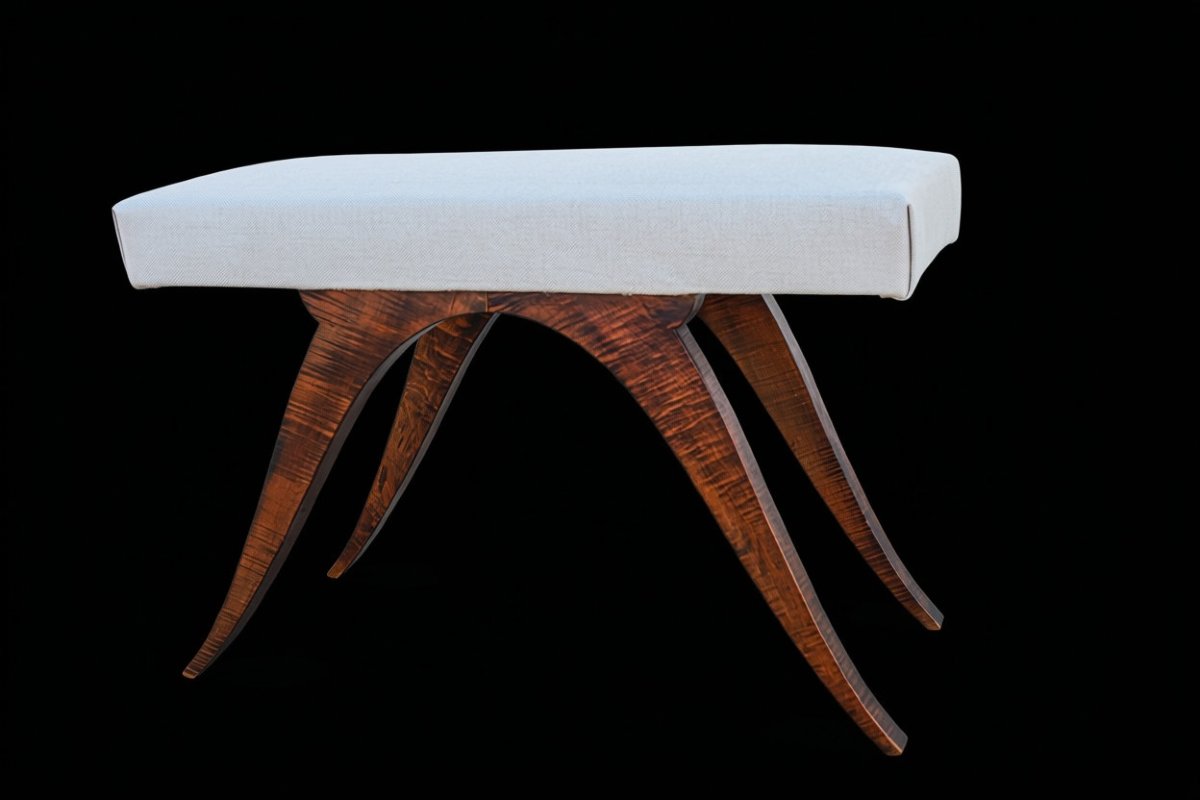 Art Deco Solid Walnut Bench, 1920s–1930s-photo-4
