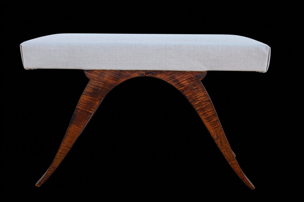 Art Deco Solid Walnut Bench, 1920s–1930s-photo-5