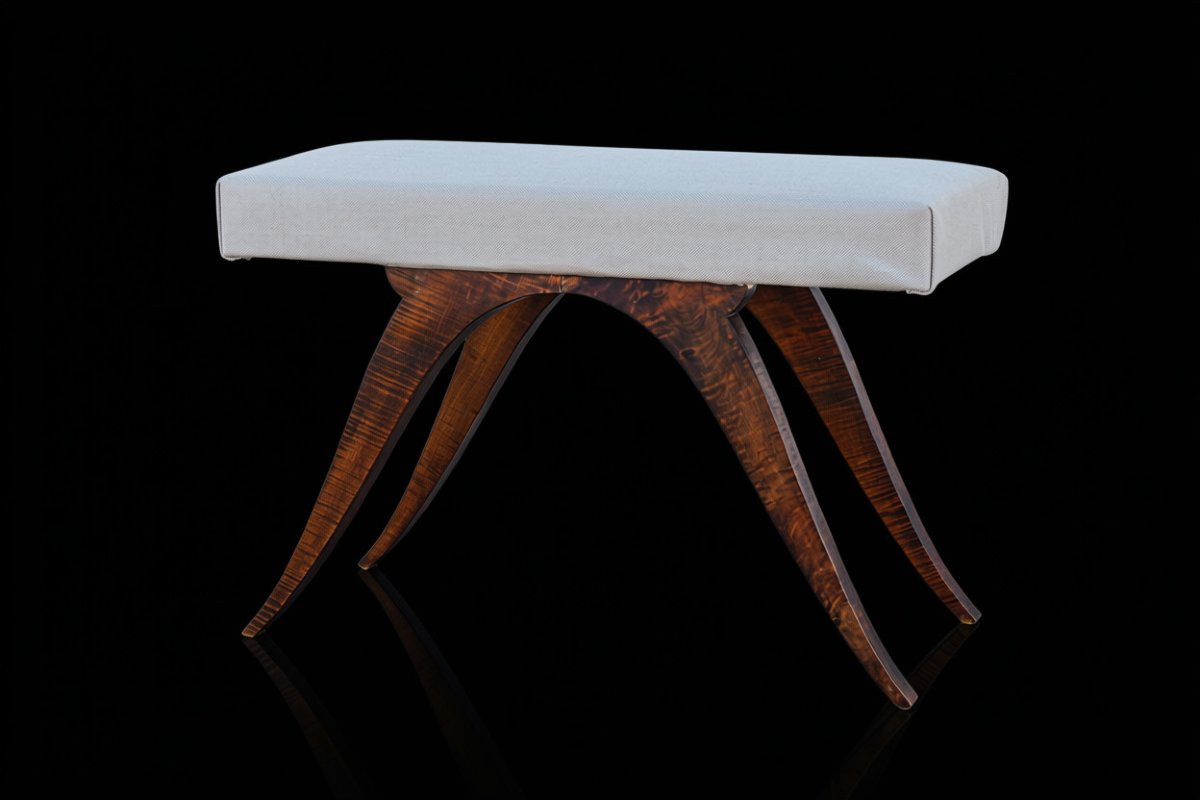 Art Deco Solid Walnut Bench, 1920s–1930s