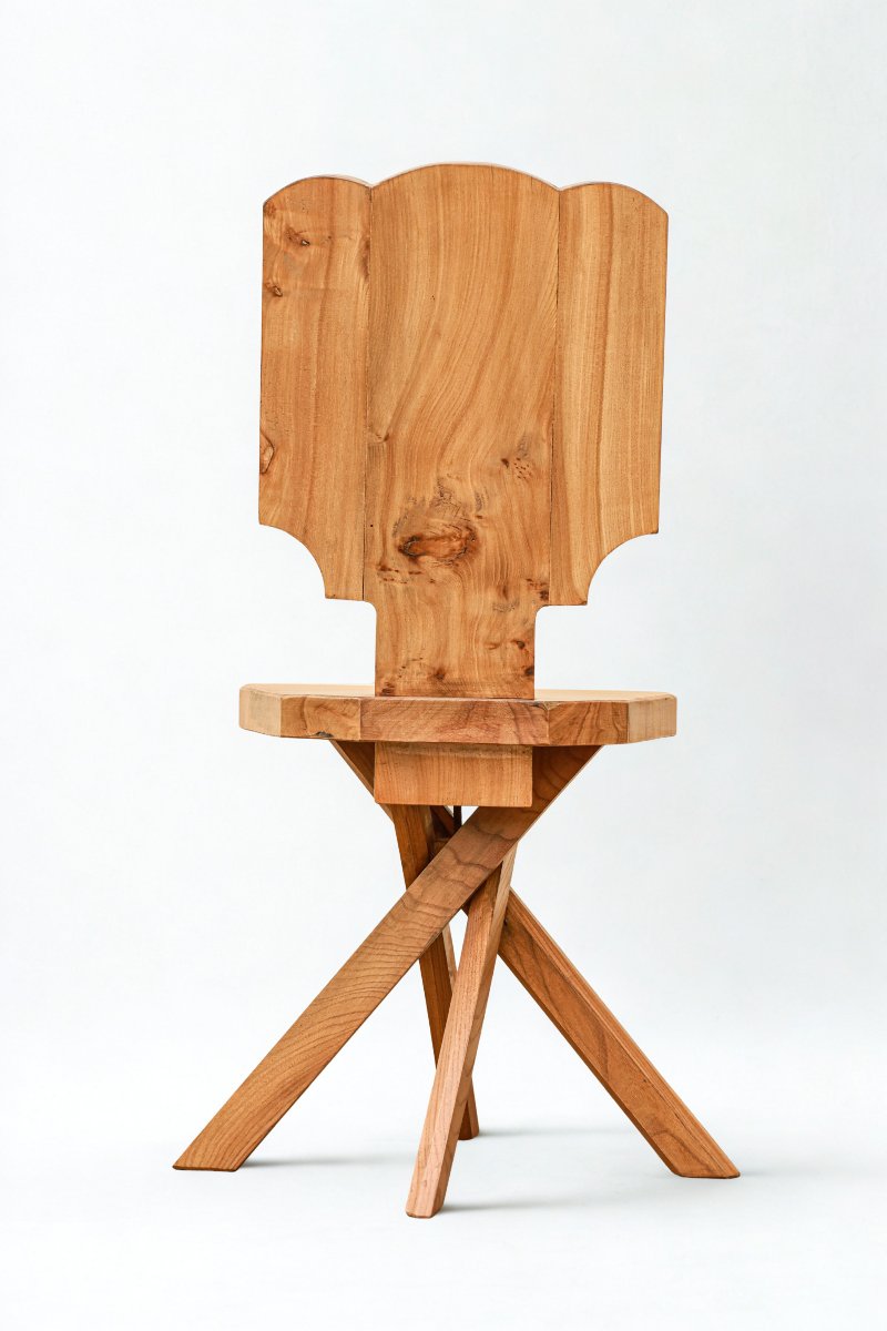 Rare chaise design en orme des ateliers Pierre Chapo maison Seltz-photo-4