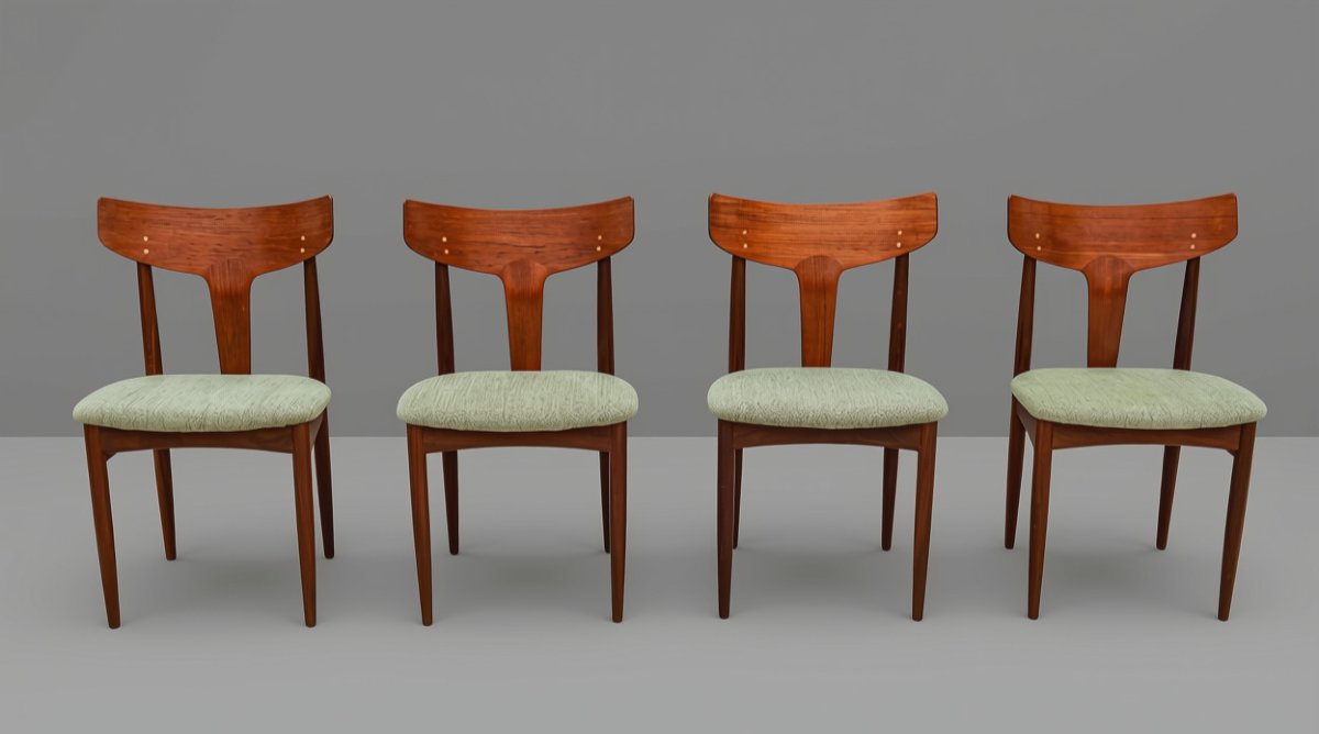 Série de 4 chaises design scandinave teck Samcom danois vintage-photo-2