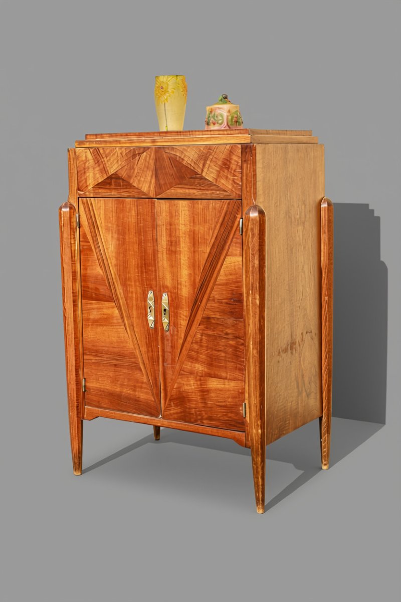 Art Deco Sideboard In Walnut And Walnut Veneer With Tapered Legs-photo-3