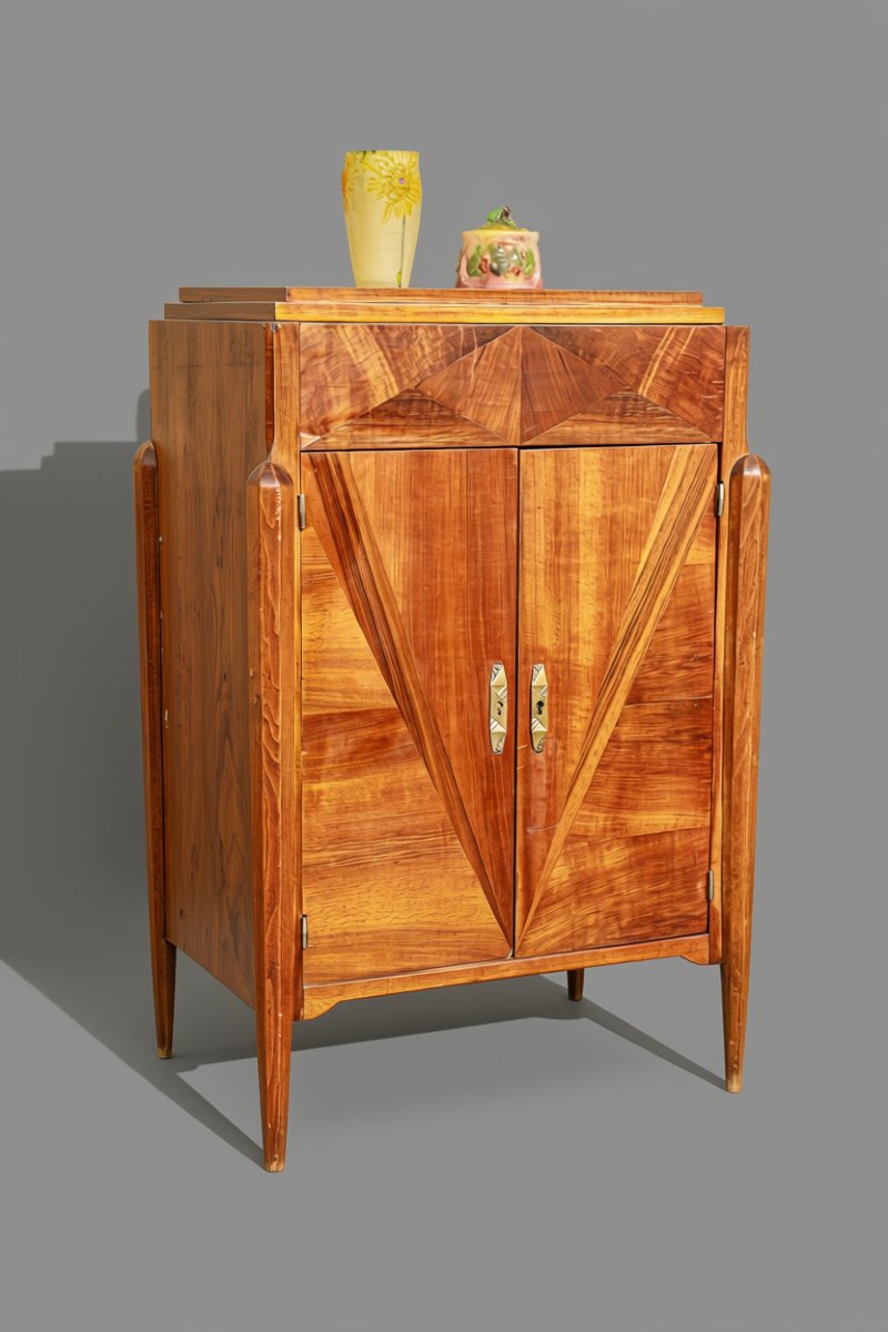 Art Deco Sideboard In Walnut And Walnut Veneer With Tapered Legs