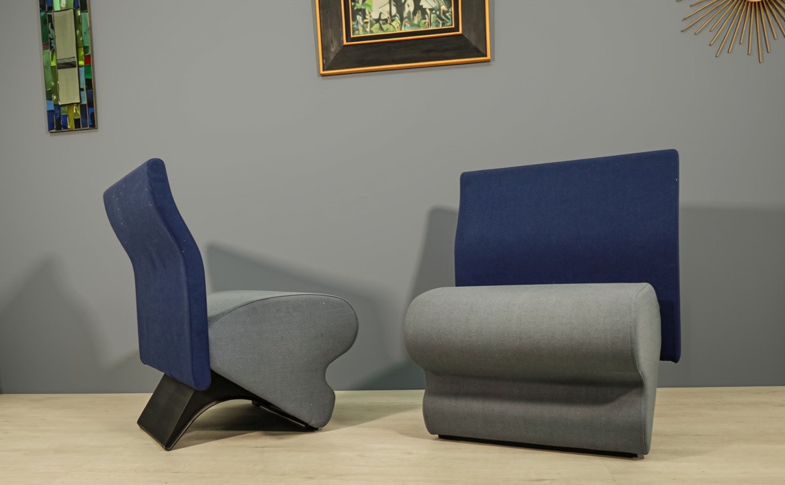 Paire de fauteuils chauffeuses design Russell Gordon années 90 vintage