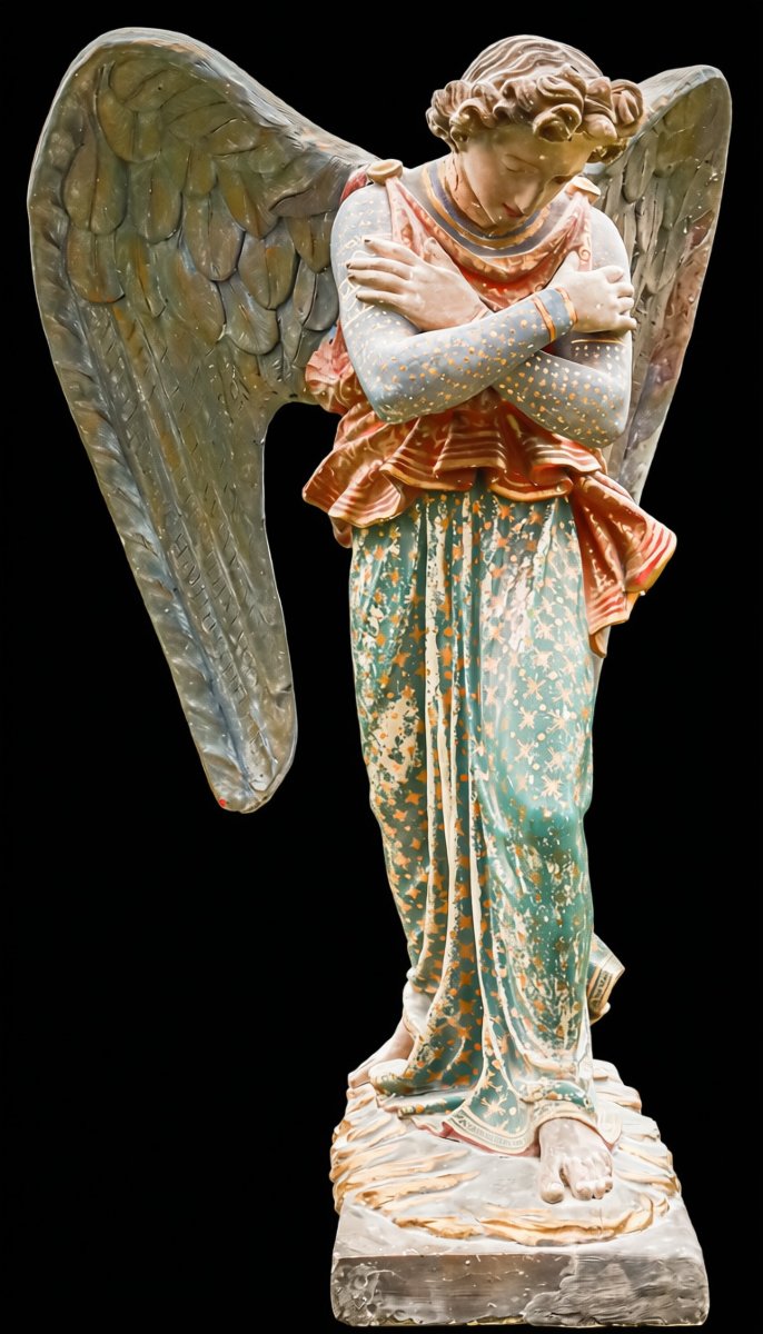 statue religieuse en plâtre polychrome ange -photo-3