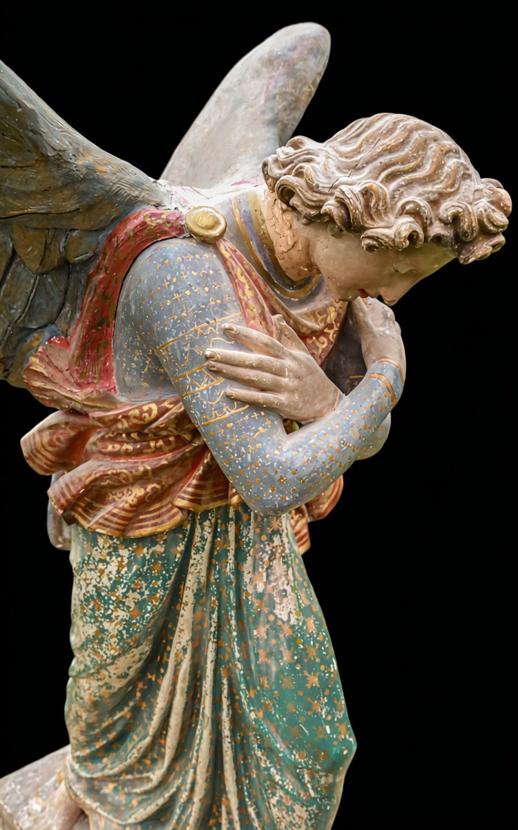 statue religieuse en plâtre polychrome ange -photo-1