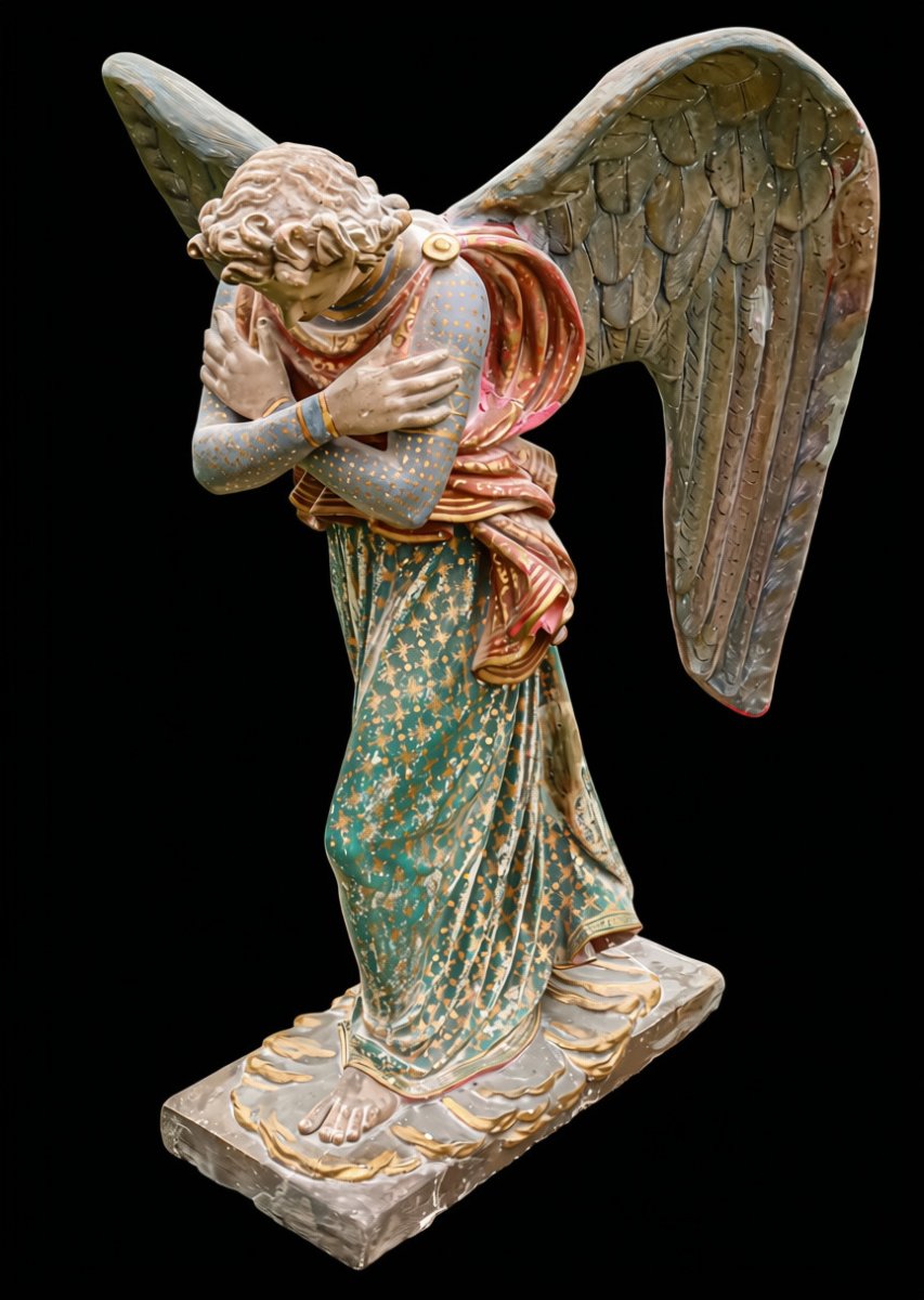 statue religieuse en plâtre polychrome ange -photo-3