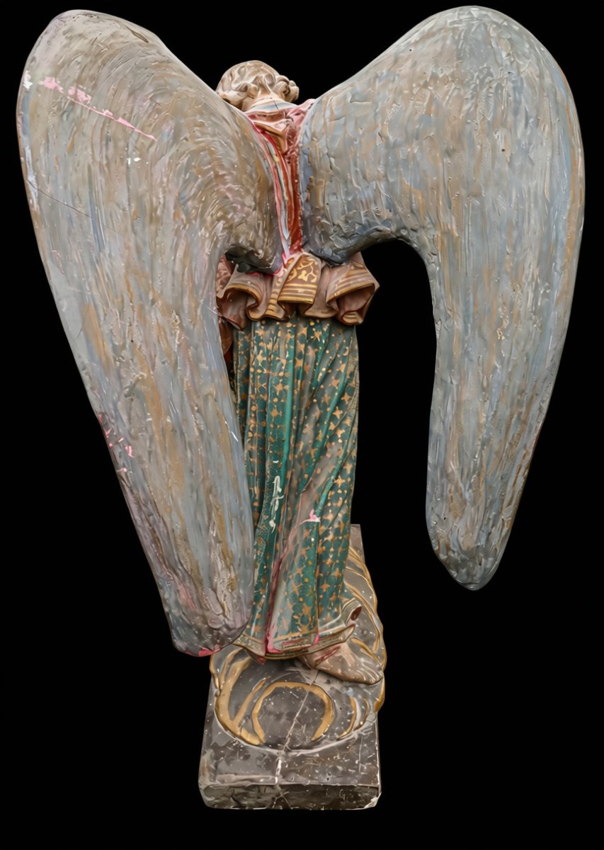 statue religieuse en plâtre polychrome ange -photo-8