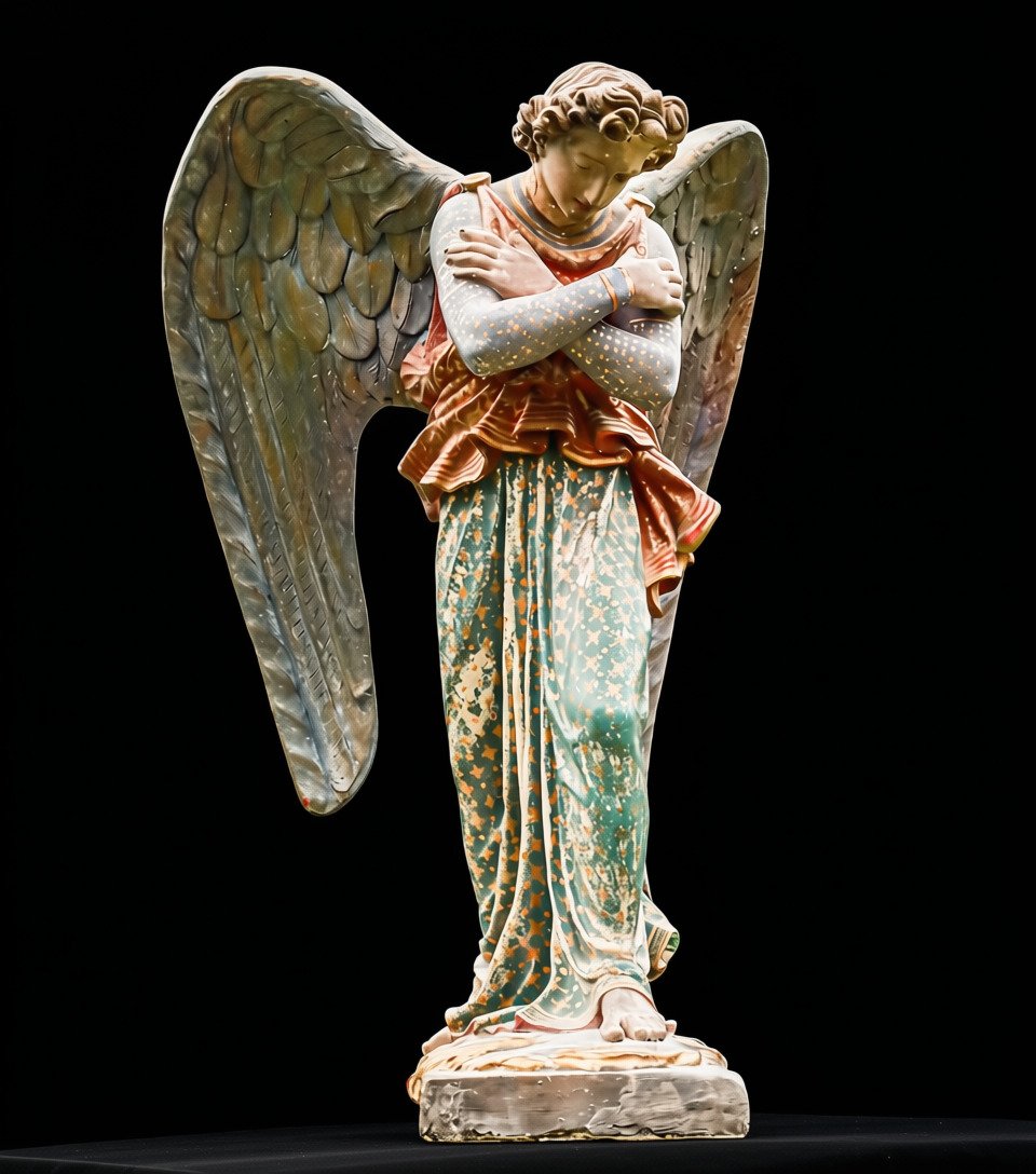 statue religieuse en plâtre polychrome ange 