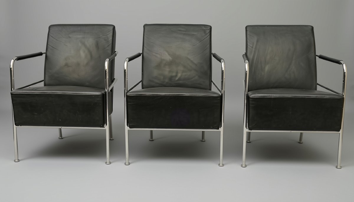 Ensemble de 3 fauteuils en cuir design modèle Cinéma Gunilla Allard pour Lammhults scandinave -photo-2