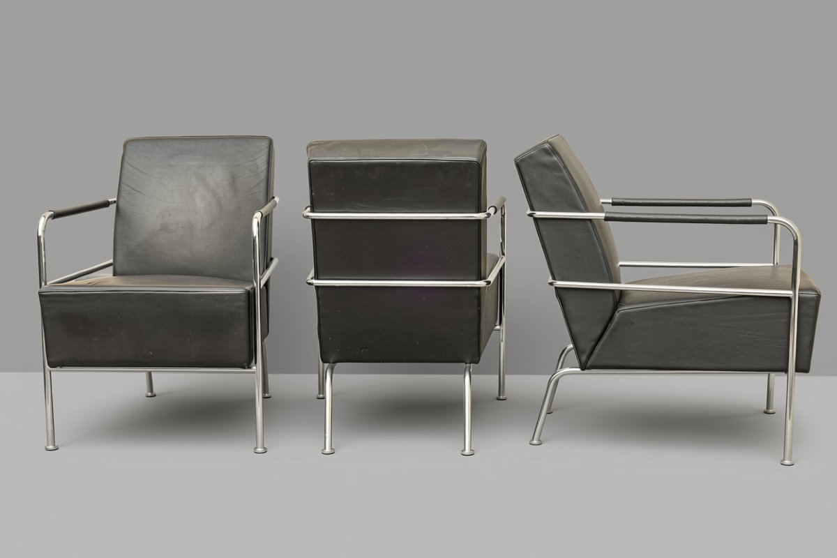 Ensemble de 3 fauteuils en cuir design modèle Cinéma Gunilla Allard pour Lammhults scandinave -photo-4