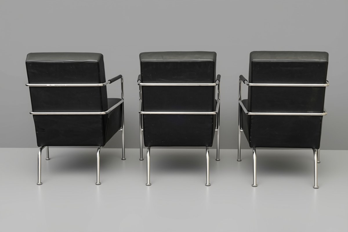Ensemble de 3 fauteuils en cuir design modèle Cinéma Gunilla Allard pour Lammhults scandinave -photo-1